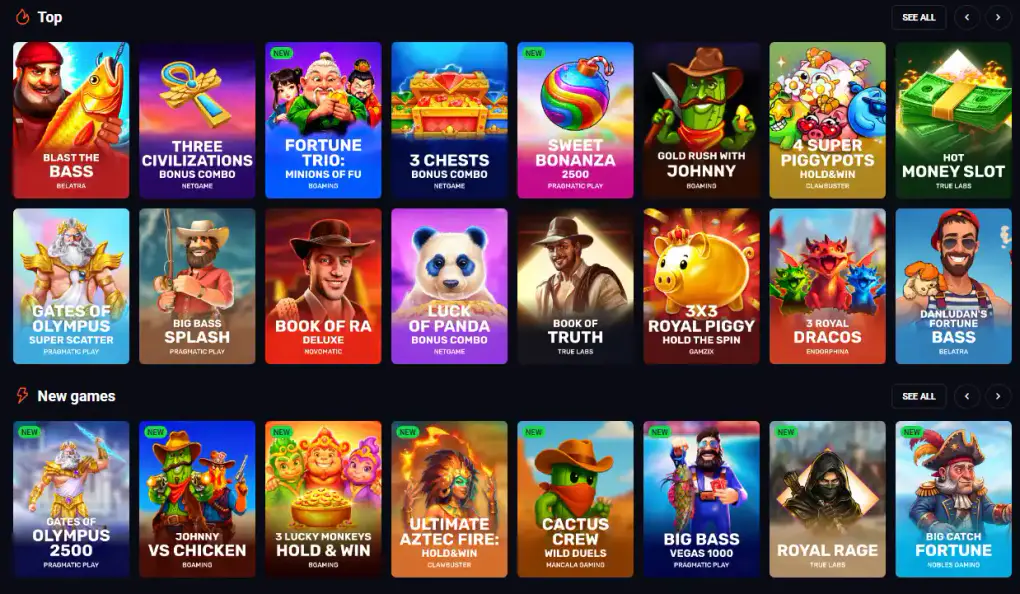 Crash Pirate casino top games and new games including slots from popular providers